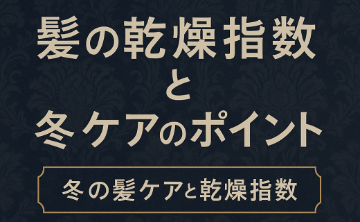 冬の髪の乾燥対策と乾燥指数を解説するヘッダー画像。冬のパサつきや広がりの原因とヘアケア方法を紹介したブログ用タイトルビジュアル。